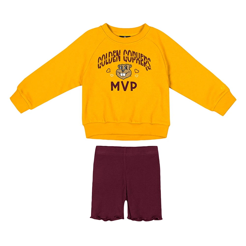 Girls Toddler Colosseum  Gold/Maroon Minnesota Golden Gophers Beta Fleece Sweatshirt and Shorts Set