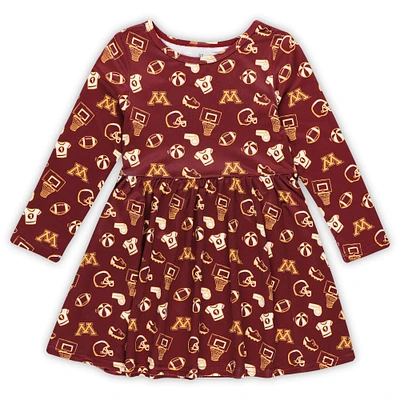 Robe à manches longues imprimé intégral pour filles ZooZatz Bordeaux Minnesota Golden Gophers