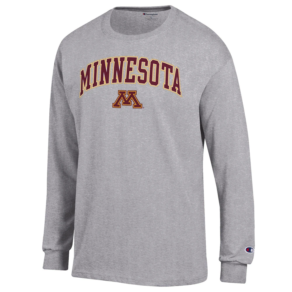 Men's Champion  Heather Gray Minnesota Golden Gophers Arch Over Logo Long Sleeve T-Shirt