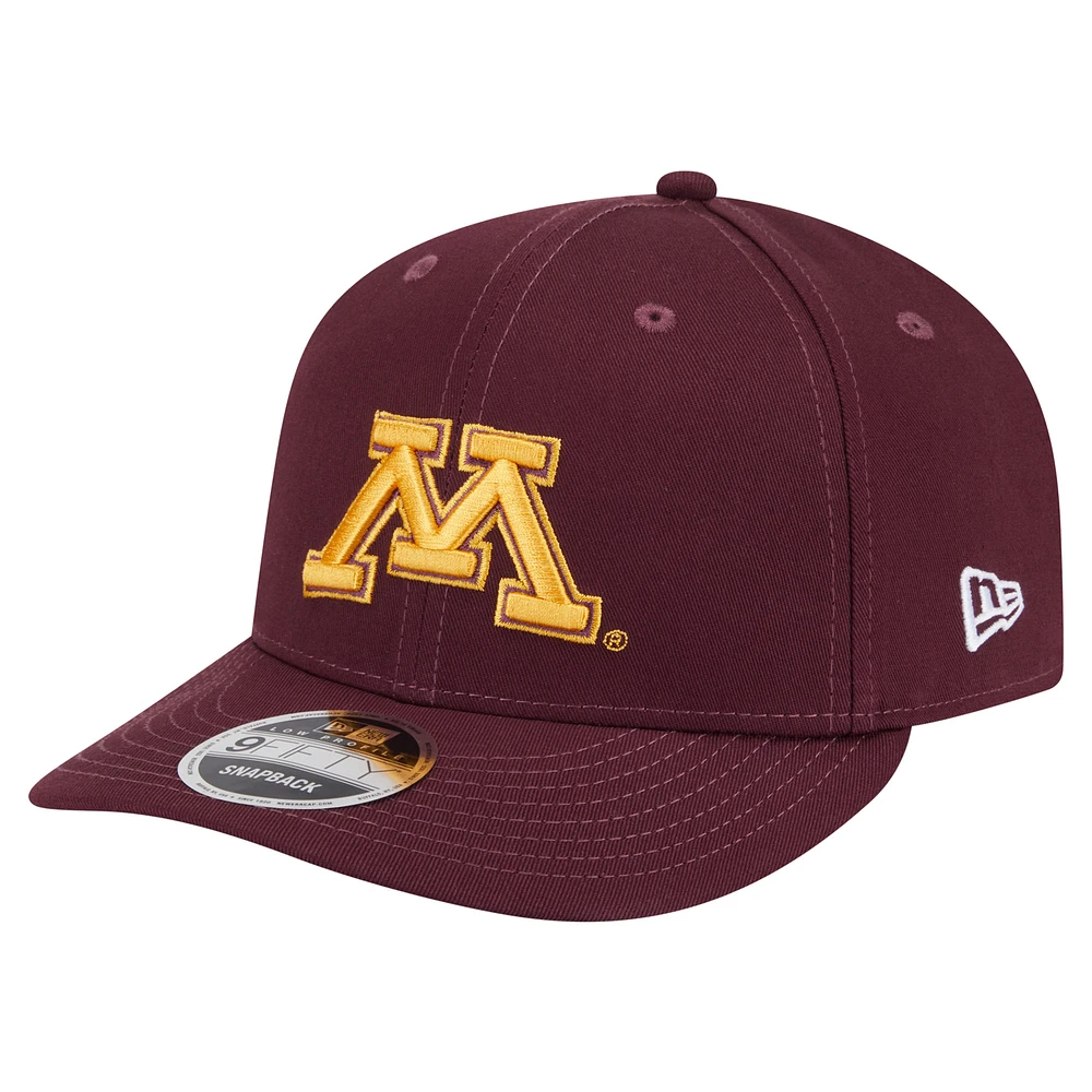 Casquette ajustable 9FIFTY à profil bas pour homme New Era, couleur marron, des Golden Gophers du Minnesota