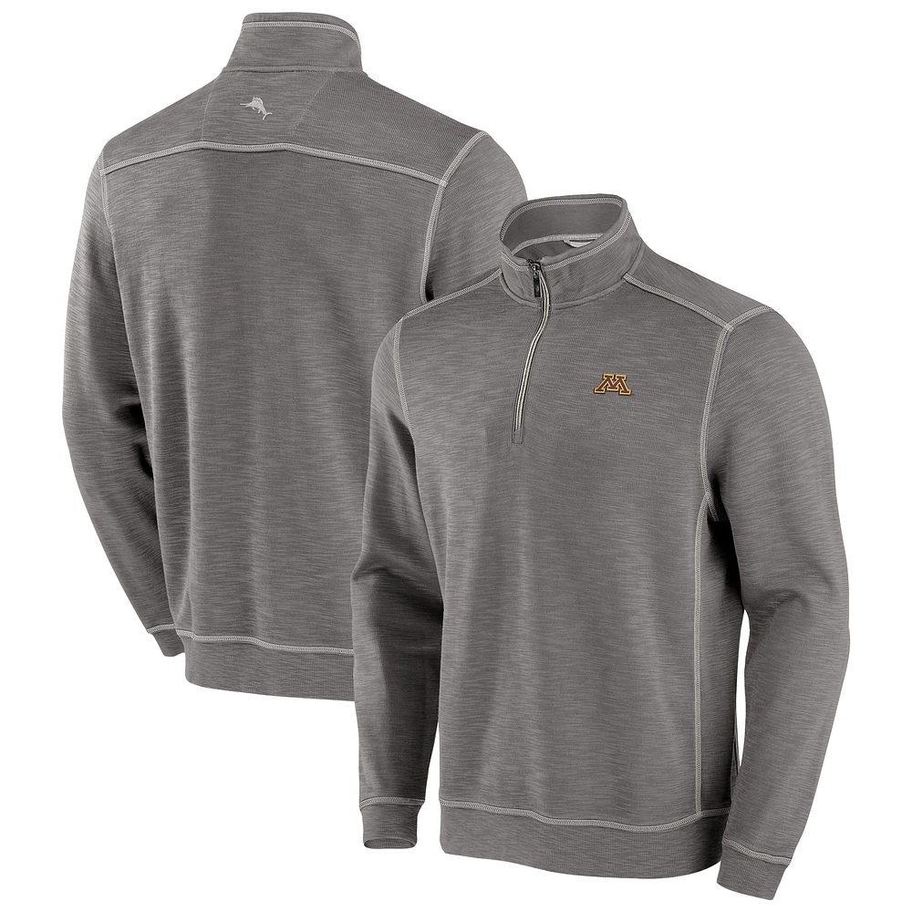 Men's Tommy Bahama  Gray Minnesota Golden Gophers Tobago Bay Half-Zip Tri-Blend Top
