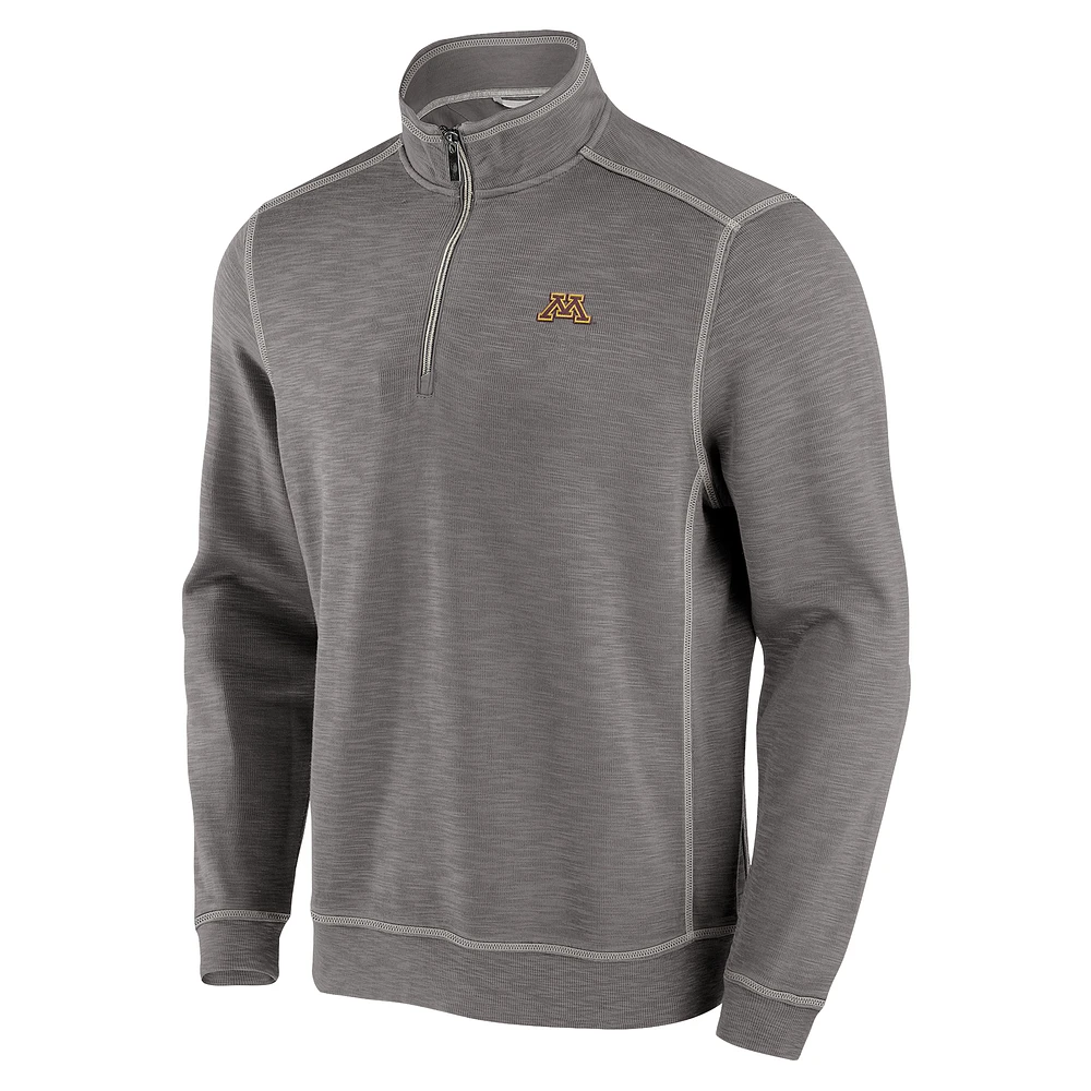 Men's Tommy Bahama  Gray Minnesota Golden Gophers Tobago Bay Half-Zip Tri-Blend Top