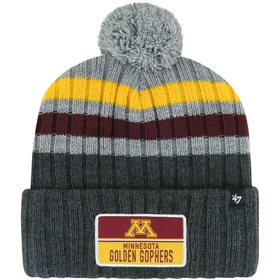 Bonnet en tricot à revers à rayures et pompon '47 anthracite Minnesota Golden Gophers Stack pour hommes