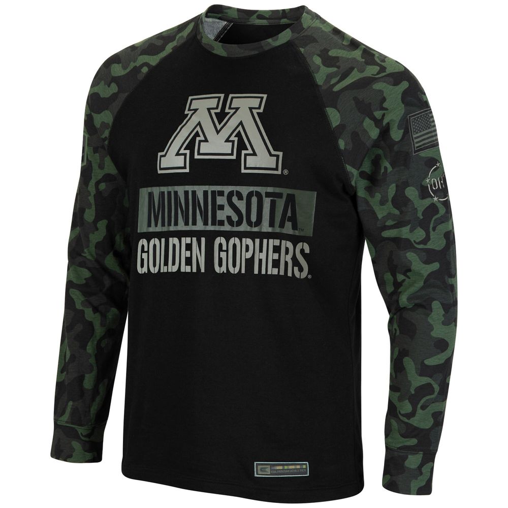 Men's Colosseum Black/Camo Minnesota Golden Gophers Big & Tall OHT Military Appreciation Raglan Long Sleeve T-Shirt