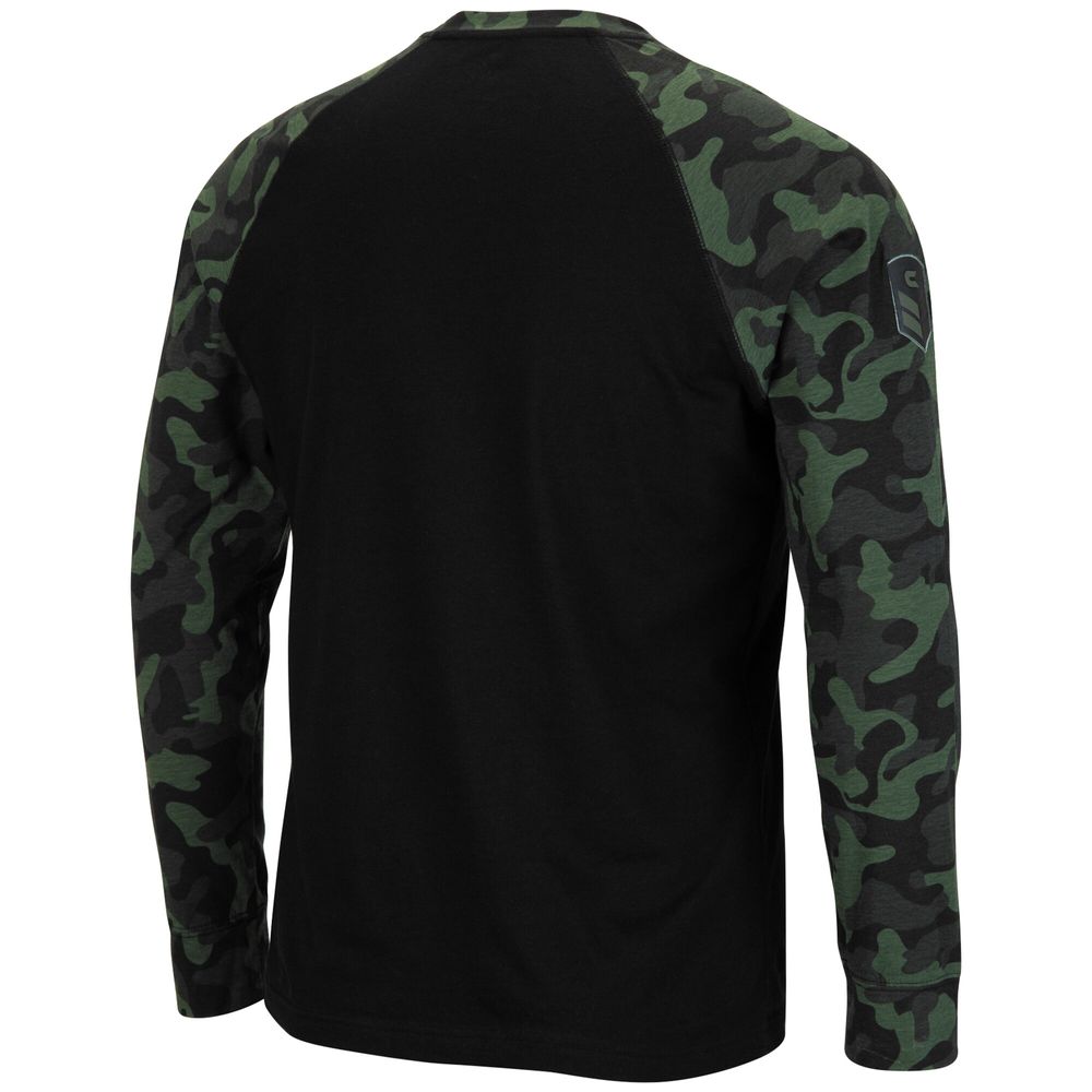 Men's Colosseum Black/Camo Minnesota Golden Gophers Big & Tall OHT Military Appreciation Raglan Long Sleeve T-Shirt