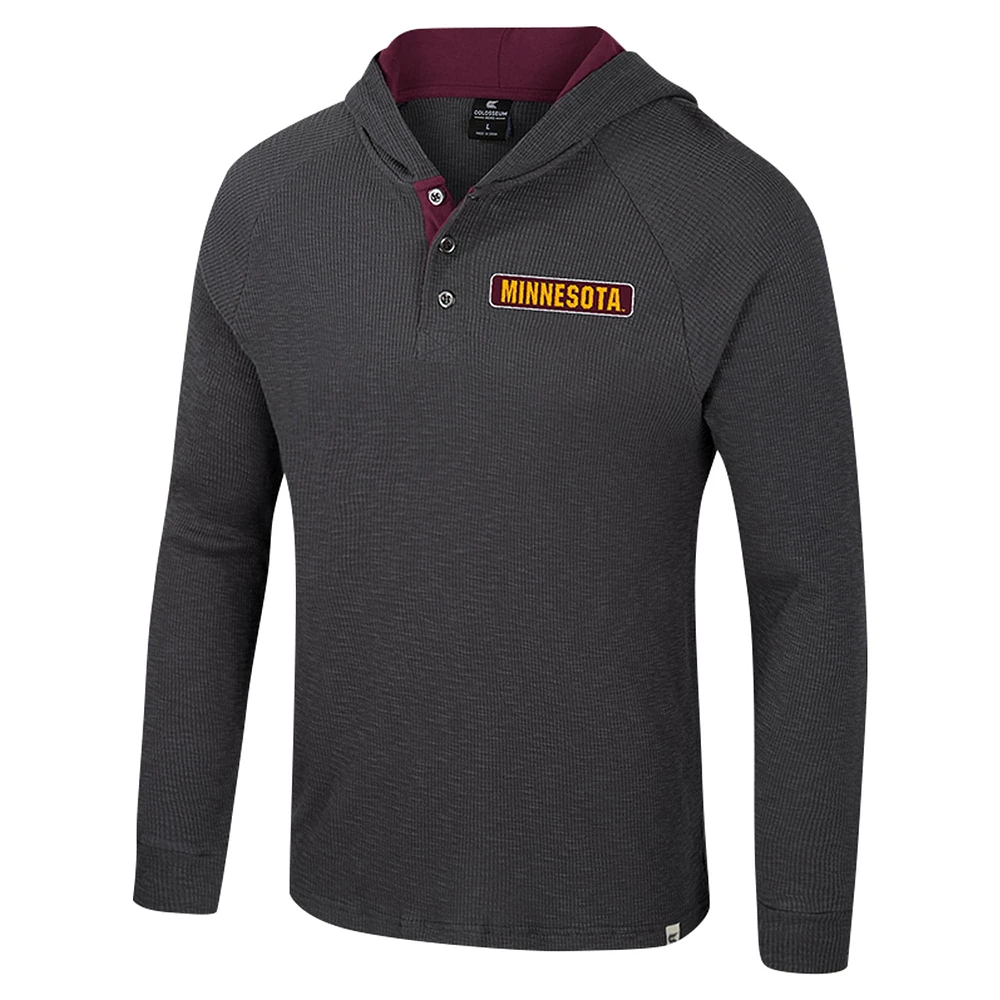 Men's Colosseum  Charcoal Minnesota Golden Gophers Dujour Ralgan Long Sleeve Henley Hoodie T-Shirt