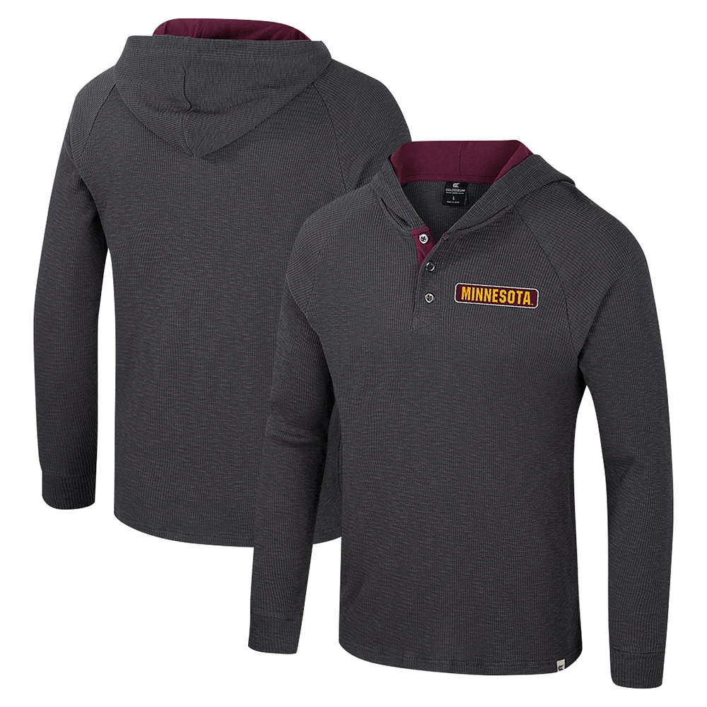 Men's Colosseum  Charcoal Minnesota Golden Gophers Dujour Ralgan Long Sleeve Henley Hoodie T-Shirt