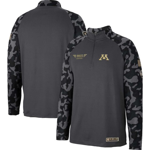 Colosseum Charcoal Minnesota Golden Gophers OHT Military Appreciation Long Range Raglan Quarter-Zip Jacket