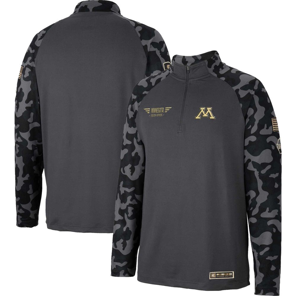 Men's Colosseum Charcoal Minnesota Golden Gophers OHT Military Appreciation Long Range Raglan Quarter-Zip Jacket