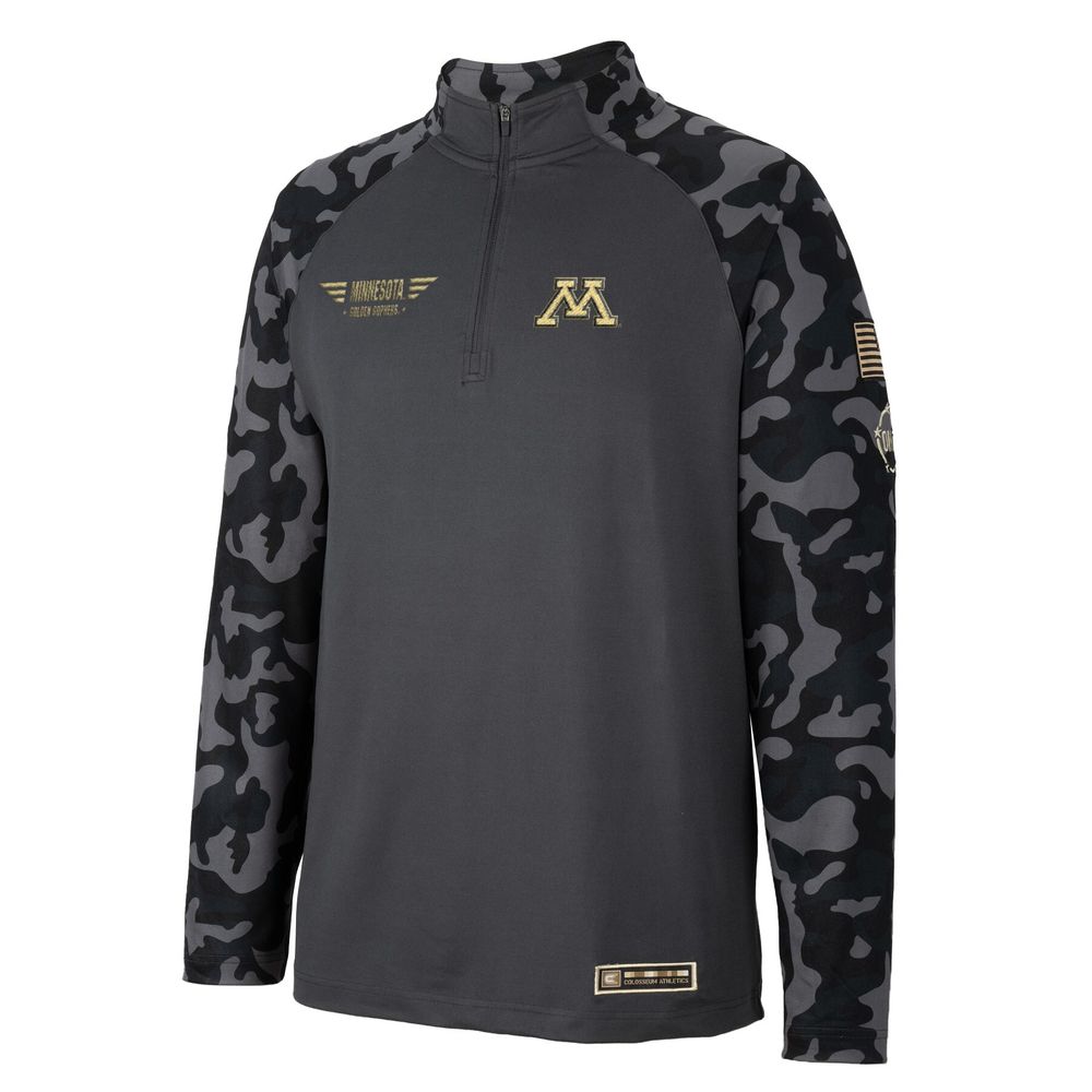 Men's Colosseum Charcoal Minnesota Golden Gophers OHT Military Appreciation Long Range Raglan Quarter-Zip Jacket