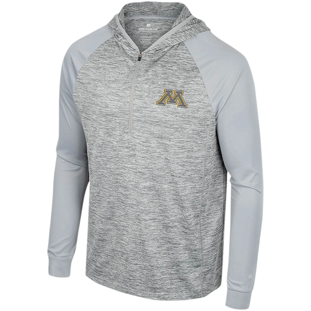 Men's Colosseum Gray Minnesota Golden Gophers Cybernetic Raglan Quarter-Zip Hooded Top