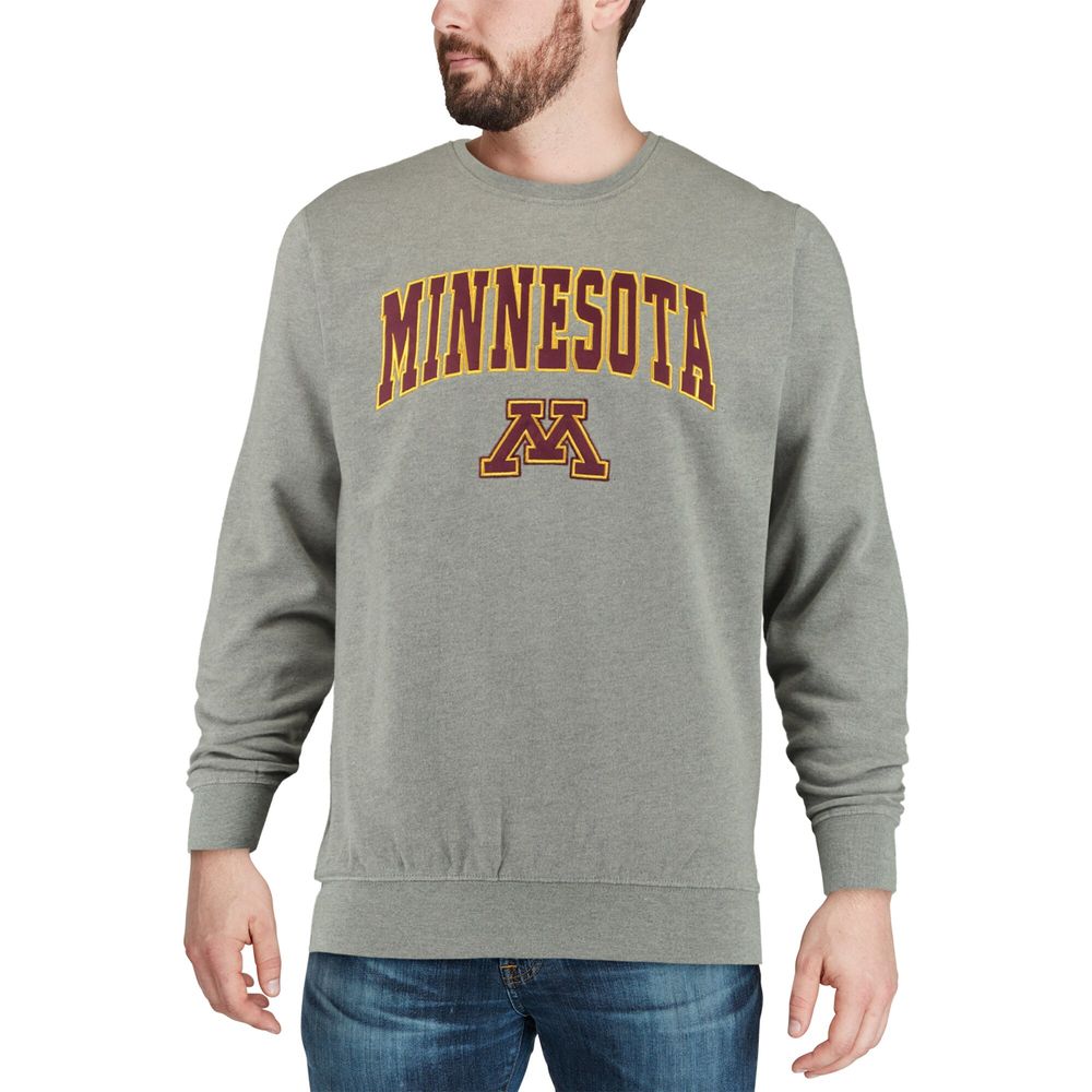 Men's Colosseum Heather Gray Minnesota Golden Gophers Arch & Logo Crew Neck Sweatshirt