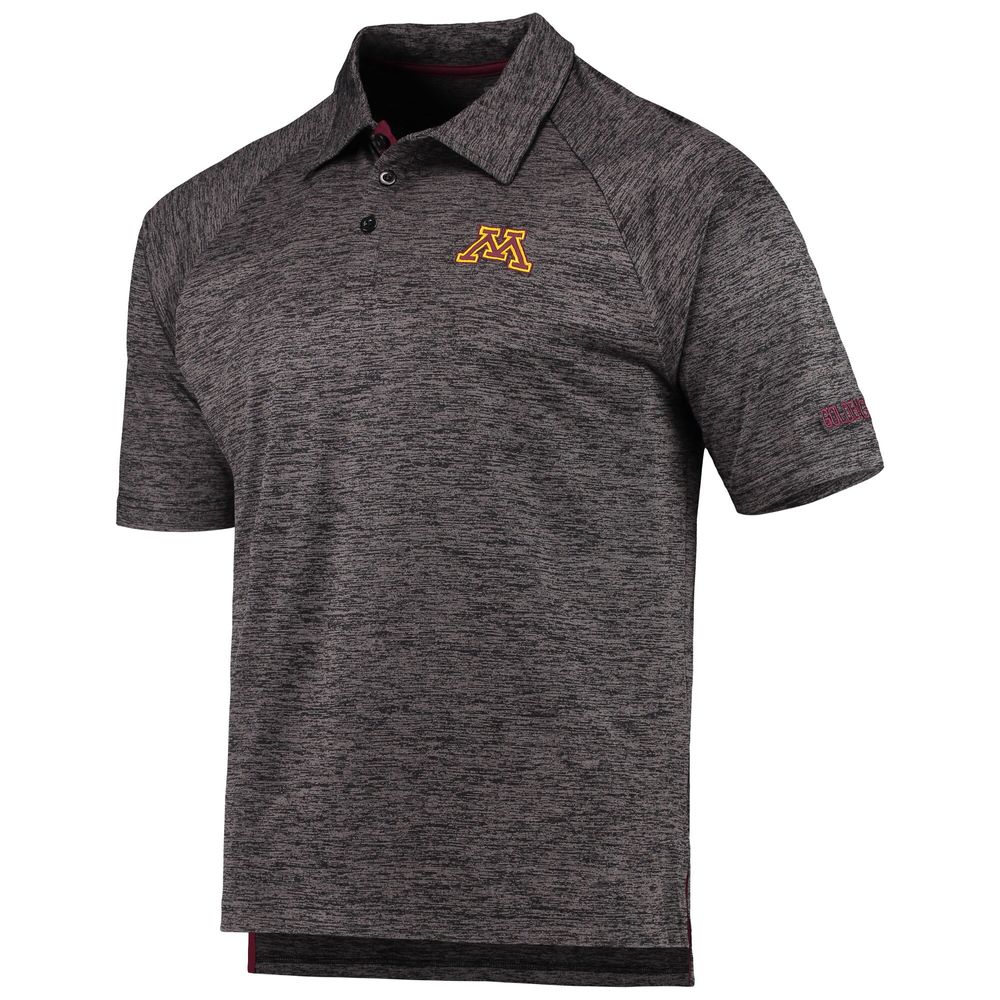 Men's Colosseum Heathered Black Minnesota Golden Gophers Down Swing Raglan Polo