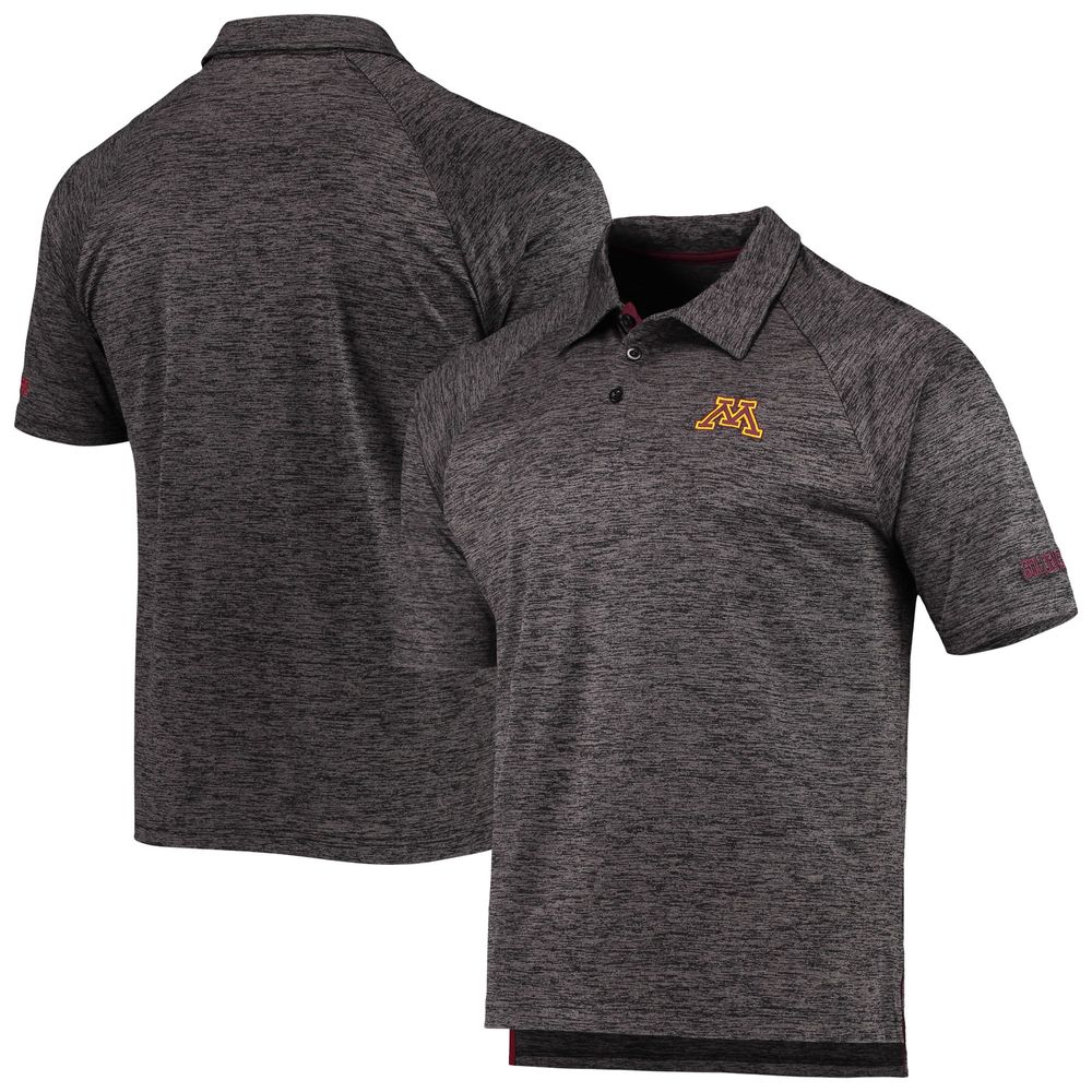 Men's Colosseum Heathered Black Minnesota Golden Gophers Down Swing Raglan Polo