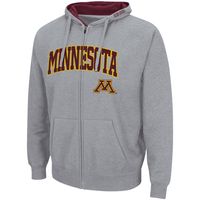 Men's Colosseum Heathered Gray Minnesota Golden Gophers Arch & Logo 3.0 Full-Zip Hoodie