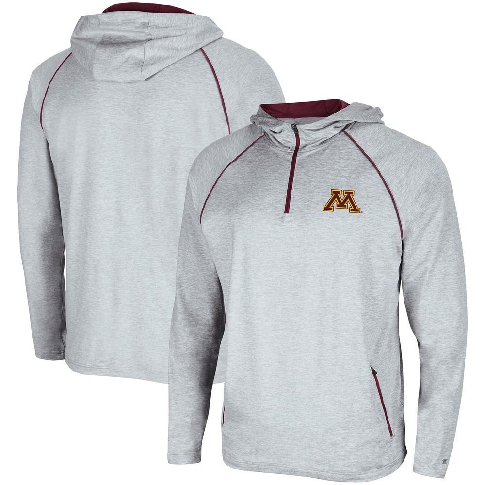 Men's Colosseum Heathered Gray Minnesota Golden Gophers Timeline Raglan Quarter-Zip Hoodie