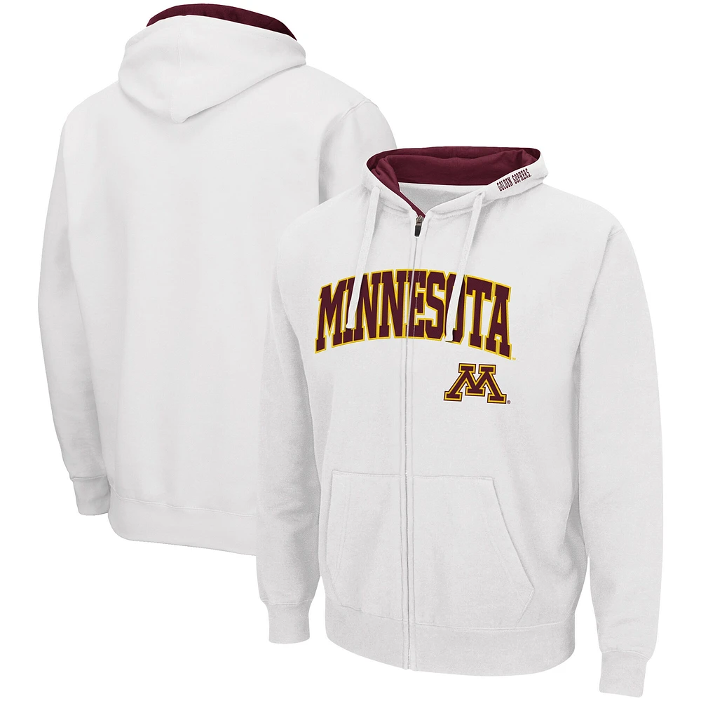 Sweat à capuche entièrement zippé Colosseum blanc Minnesota Golden Gophers Arch & Logo 3.0 pour homme