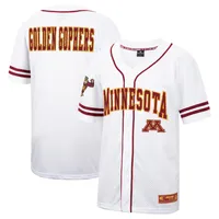 Maillot de baseball boutonné en maille Free Spirited des Golden Gophers du Minnesota blanc Colosseum pour hommes