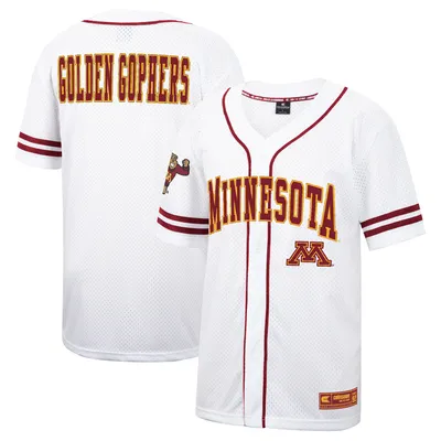 Maillot de baseball boutonné en maille Free Spirited des Golden Gophers du Minnesota blanc Colosseum pour hommes