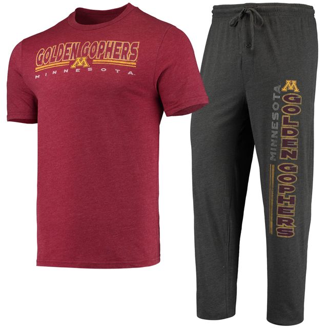 Concepts Sport T-shirt et pantalon de nuit Minnesota Golden Gophers anthracite chiné/marron pour homme