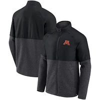 Veste durable raglan entièrement zippée pour hommes Fanatics noir/anthracite chiné Minnesota Golden Gophers