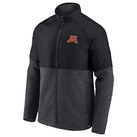 Men's Fanatics Black/Heathered Charcoal Minnesota Golden Gophers Durable Raglan Full-Zip Jacket