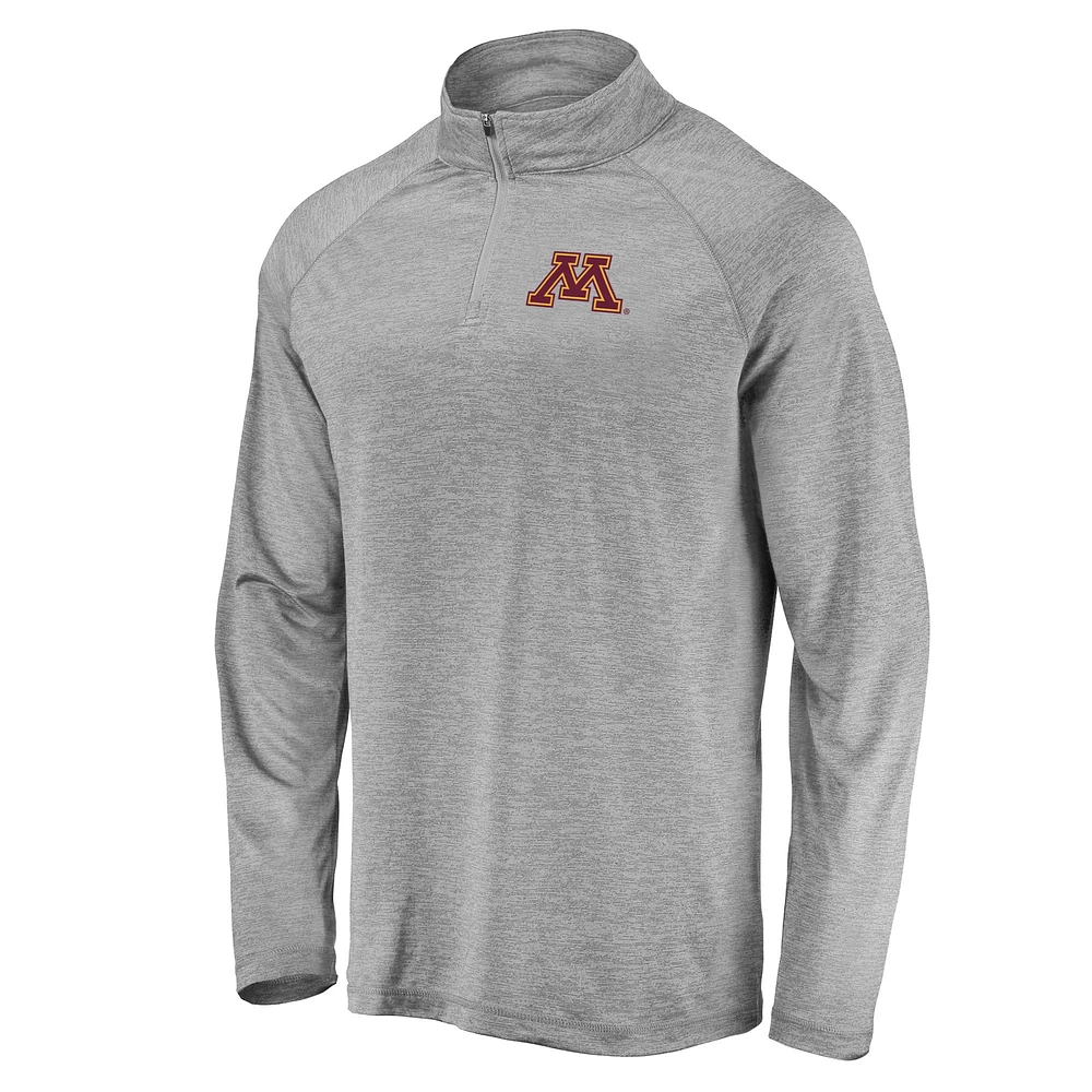 Men's Fanatics Gray Minnesota Golden Gophers Striated Raglan Lightweight Quarter-Zip Top