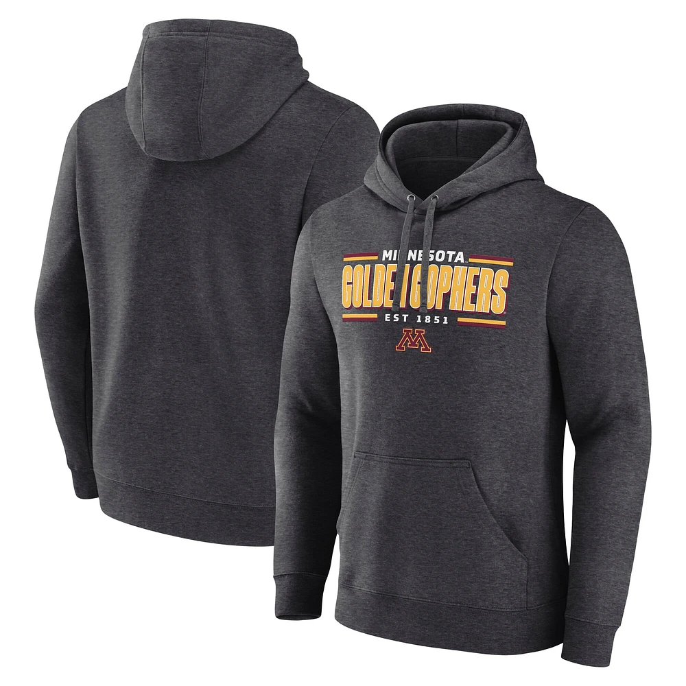 Men's Fanatics  Heather Charcoal Minnesota Golden Gophers Horizontal Block Fleece Pullover Hoodie