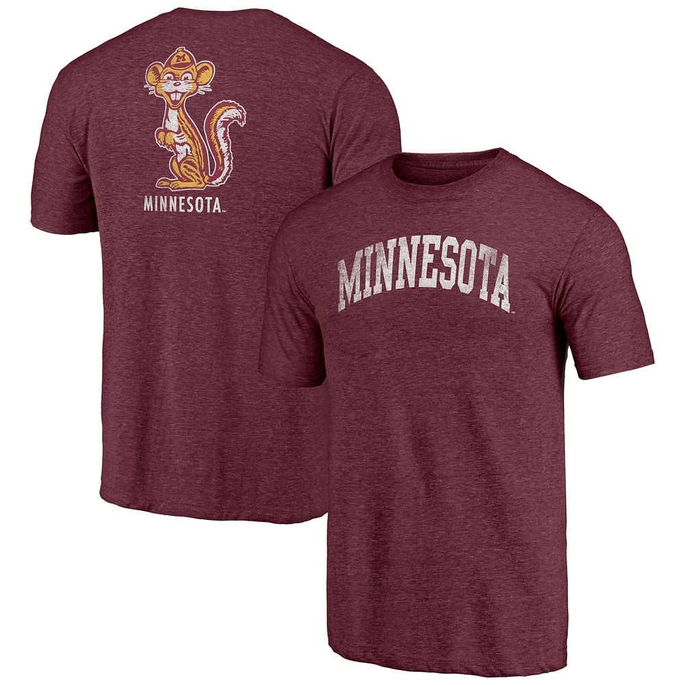 T-shirt triple mélange Fanatics Heathered Maroon Minnesota Golden Gophers Throwback 2-Hit Arch pour hommes