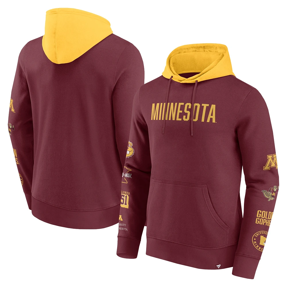 Men's Fanatics  Maroon/Gold Minnesota Golden Gophers Color Block Badge Fleece Pullover Hoodie