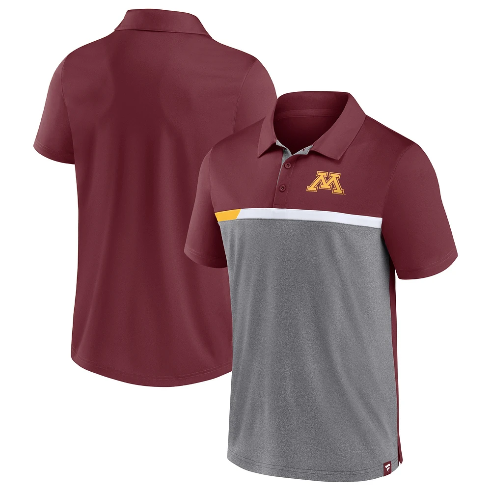 Men's Fanatics Maroon/Heathered Gray Minnesota Golden Gophers Split Block Color Polo