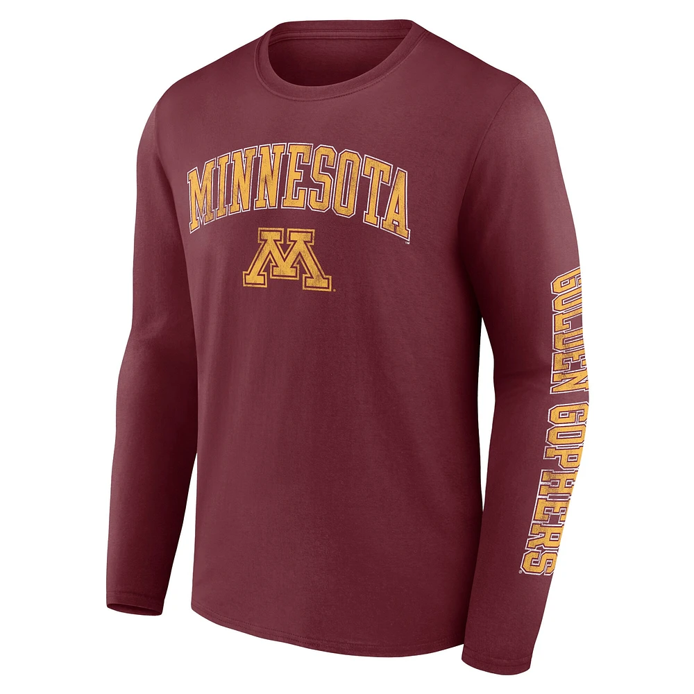 Men's Fanatics Maroon Minnesota Golden Gophers Distressed Arch Over Logo Long Sleeve T-Shirt