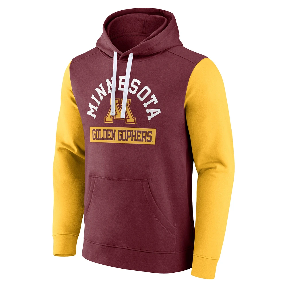 Men's Fanatics Maroon Minnesota Golden Gophers Extra Point Color-Block Pullover Hoodie