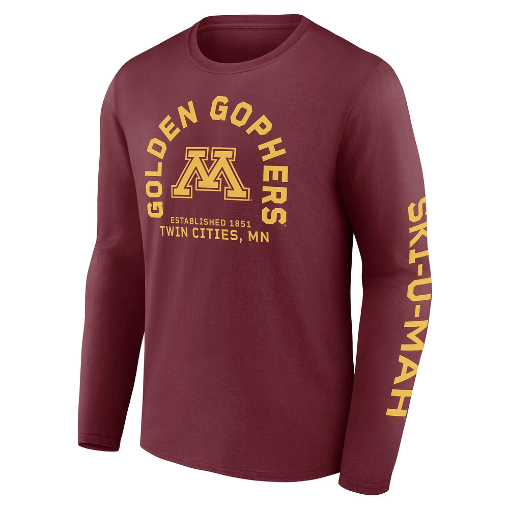 T-shirt à manches longues en coton Fanatics pour hommes, équipe gagnante, Minnesota Golden Gophers, marron