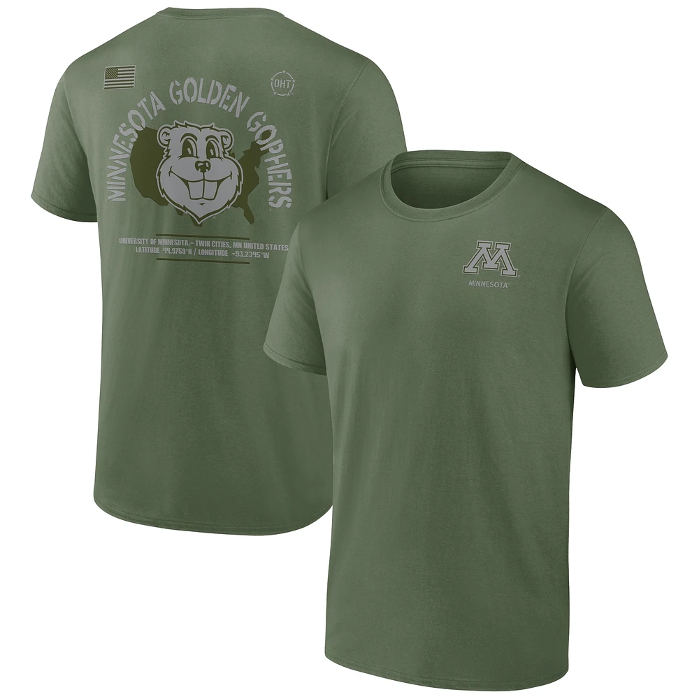 T-shirt de base d'appréciation militaire OHT des Golden Gophers du Minnesota Fanatics pour hommes, olive