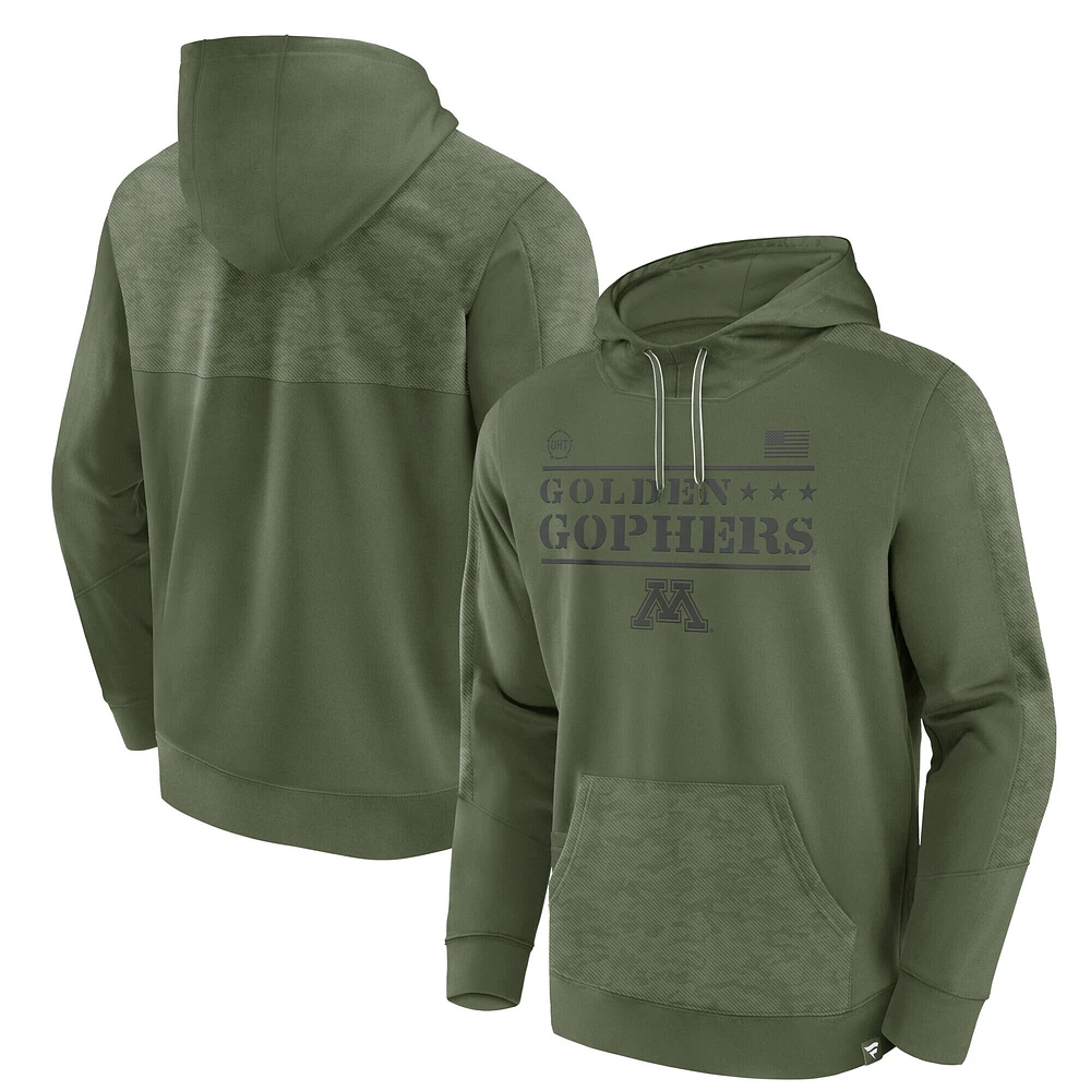 Men's Fanatics Olive Minnesota Golden Gophers OHT Military Appreciation Stencil Pullover Hoodie