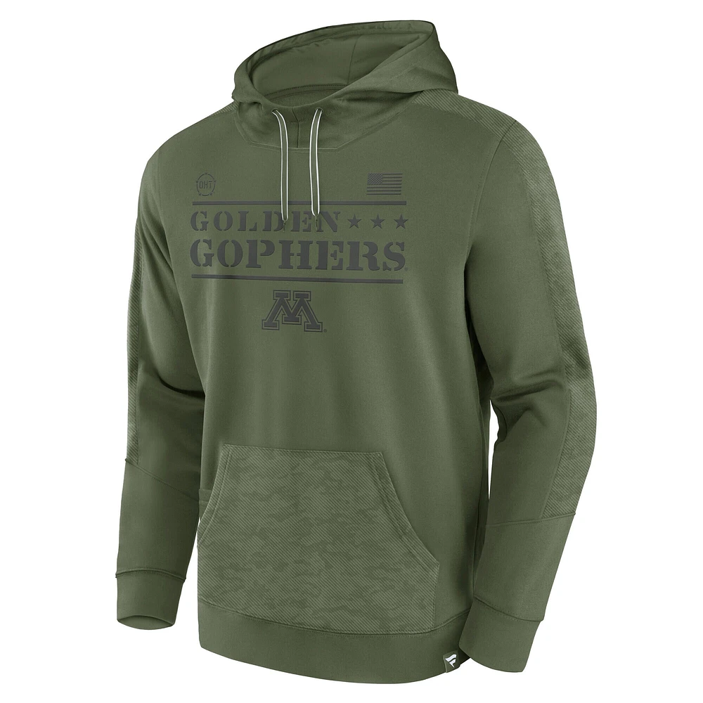 Men's Fanatics Olive Minnesota Golden Gophers OHT Military Appreciation Stencil Pullover Hoodie