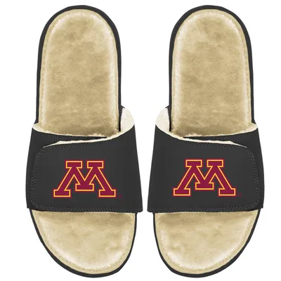 Minnesota Golden Gophers ISlide Faux Fur Slide Sandals - Black/Tan