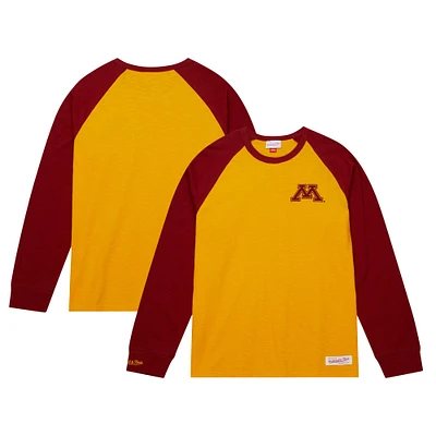 T-shirt à manches longues raglan flammé légendaire des Golden Gophers du Minnesota Mitchell & Ness pour hommes