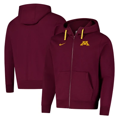 Sweat à capuche entièrement zippé Nike Maroon Minnesota Golden Gophers 2024/25 Sideline Club pour homme