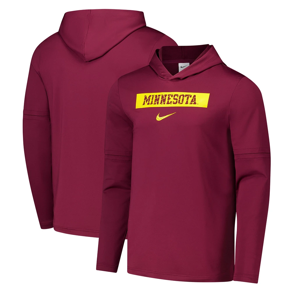 Sweat à capuche manches longues Nike Bordeaux Minnesota Golden Gophers 2024 Sideline Performance pour homme