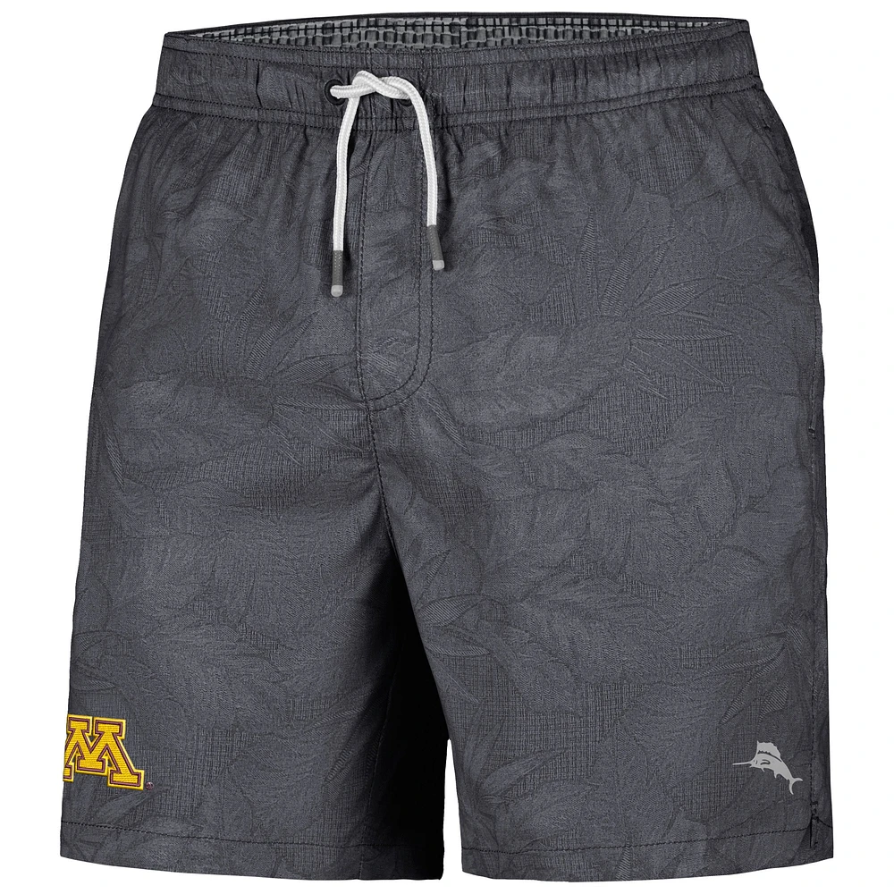 Men's Tommy Bahama Black Minnesota Golden Gophers Naples Layered Leaves Swim Trunks