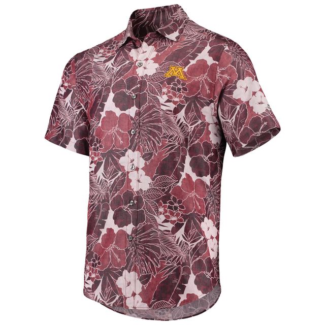 Chemise boutonnée Tommy Bahama Maroon Minnesota Golden Gophers Coconut Point Playa Flora IslandZone pour hommes