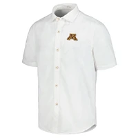 Men's Tommy Bahama White Minnesota Golden Gophers Coconut Point Palm Vista IslandZone Camp Button-Up Shirt