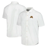 Men's Tommy Bahama White Minnesota Golden Gophers Coconut Point Palm Vista IslandZone Camp Button-Up Shirt