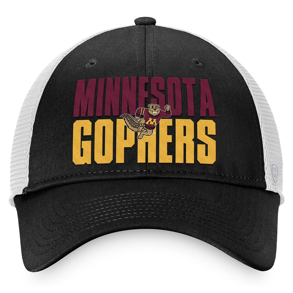 Men's Top of the World Black/White Minnesota Golden Gophers Stockpile Trucker Snapback Hat