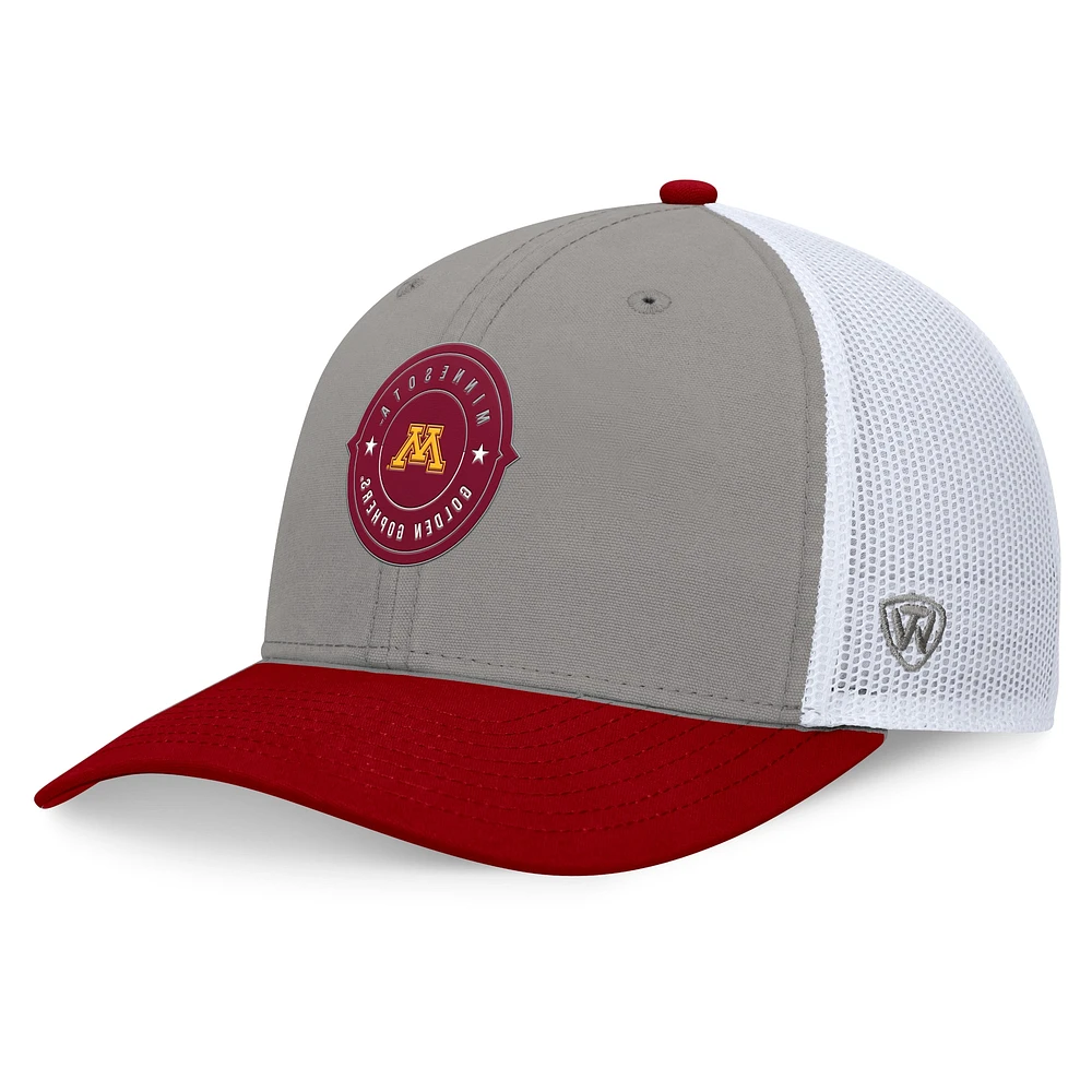 Casquette réglable Top of the World pour hommes, gris/marron, Minnesota Golden Gophers Rob Trucker