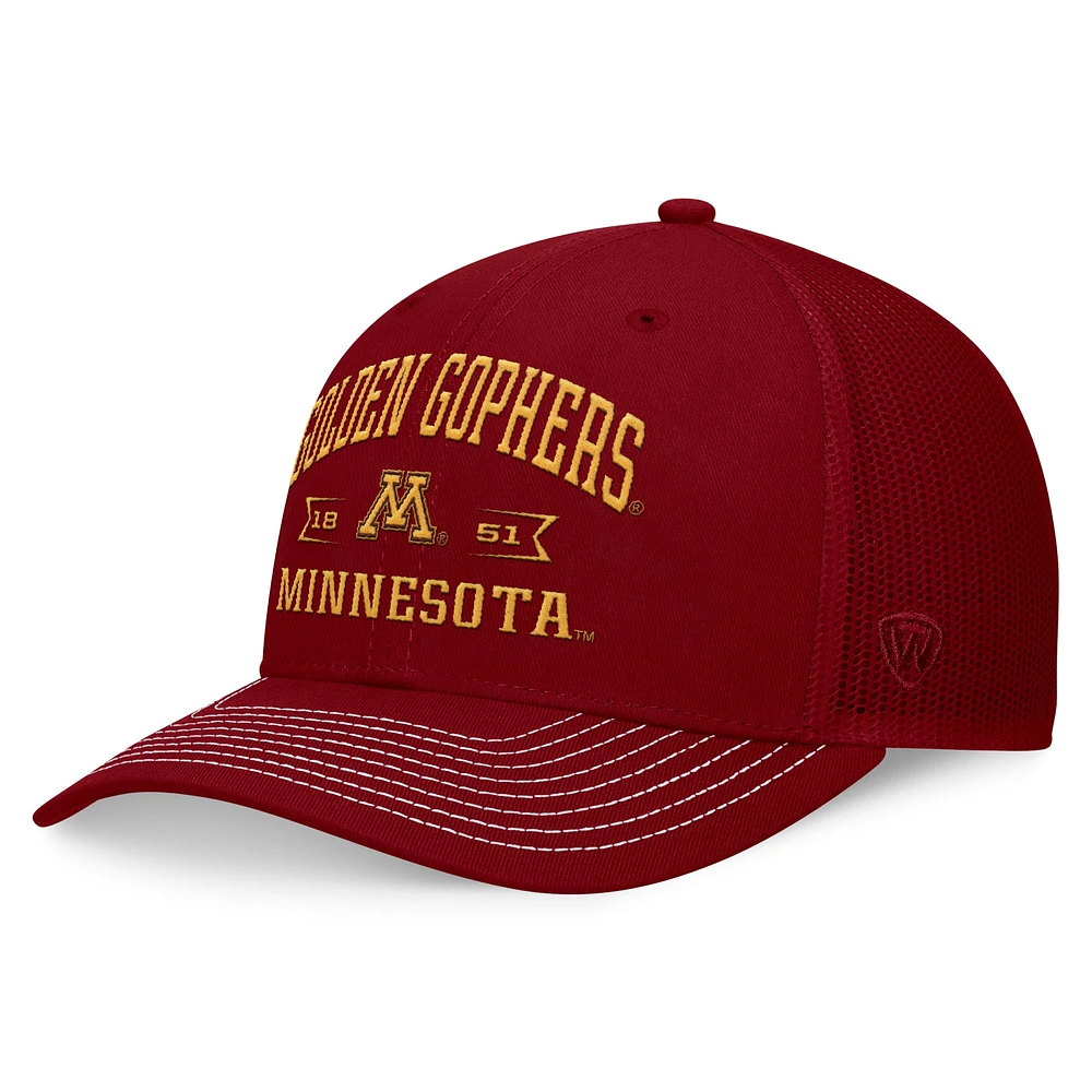 Casquette réglable pour hommes Top of the World marron Minnesota Golden Gophers Carson Trucker