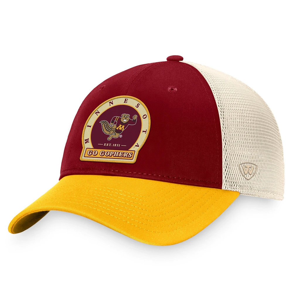 Casquette réglable de camionneur raffiné Top of the World marron Minnesota Golden Gophers pour hommes