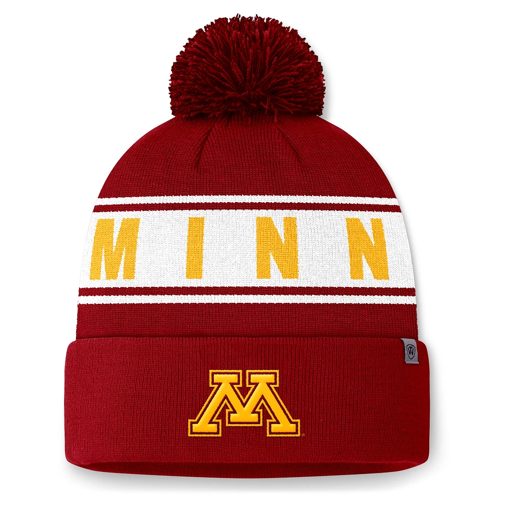 Bonnet en tricot à revers avec pompon pour homme Top of the World des Golden Gophers du Minnesota marron